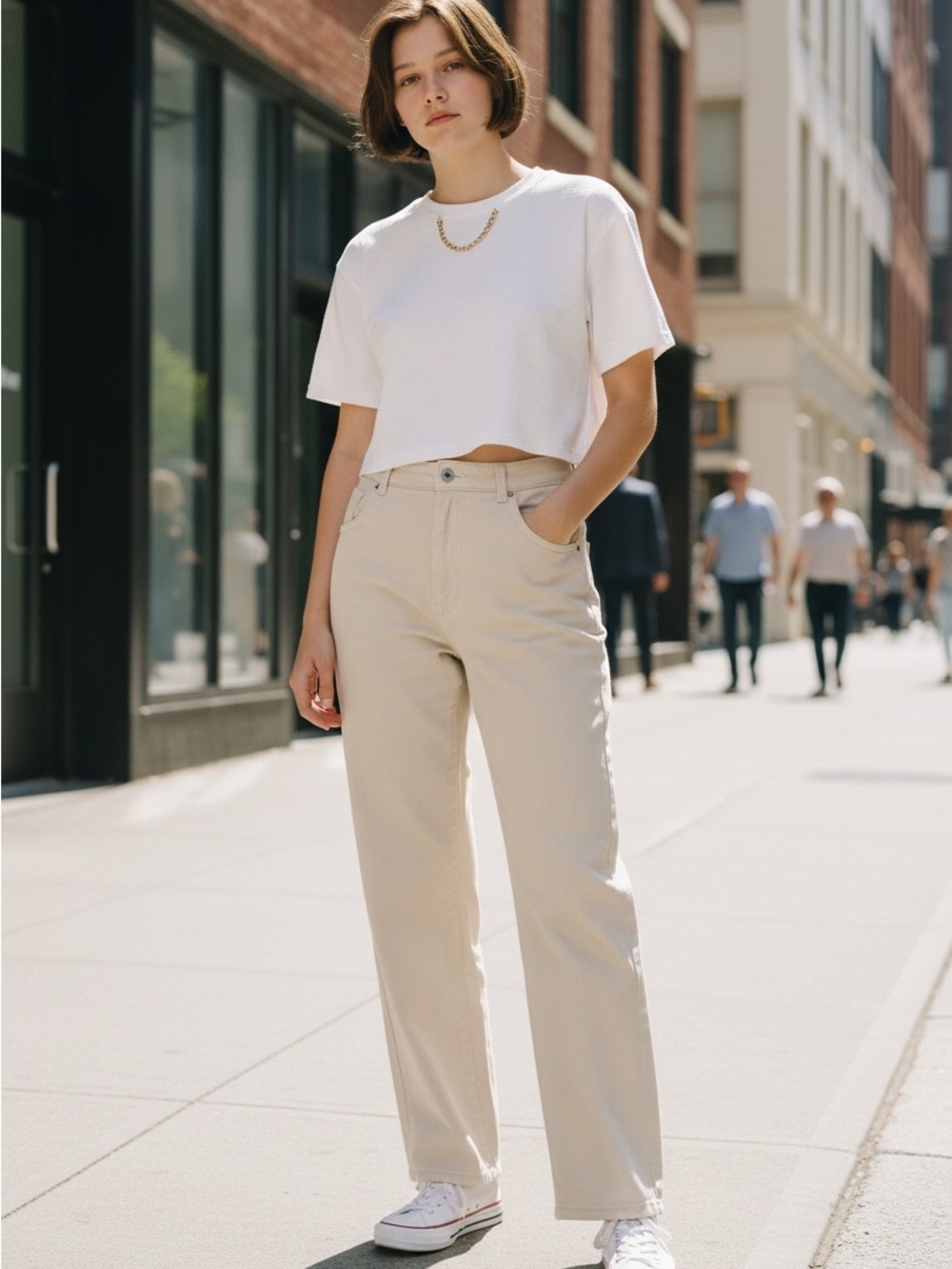 Love Poem By Block Preppy Grunge Geometrical White Crop Top and Gold Chain Small